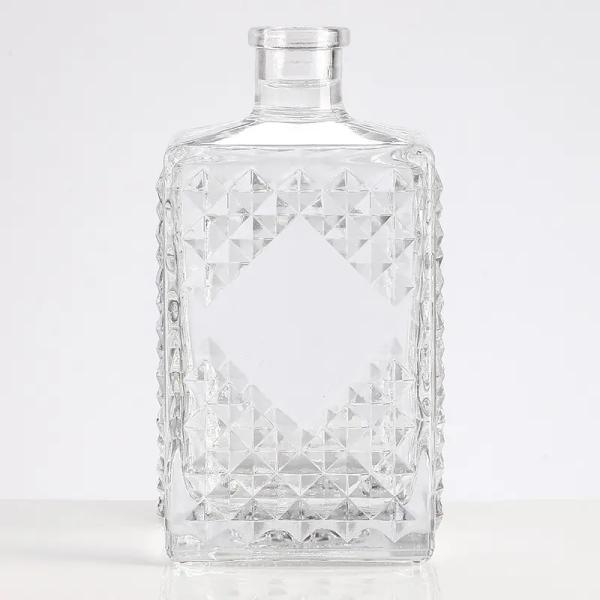 Glass Wine Whisky Bottle with Cork Cap 500ml and 750ml Square Design Empty Bottle