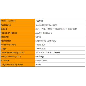 30306J Tapered Roller Bearings Hydraulic Motor Parts Bearings