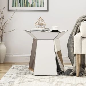 Glam design silver mirrored nightstand around shaped end table corner table for