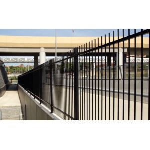 Black powder coated spear top steel picket security fence