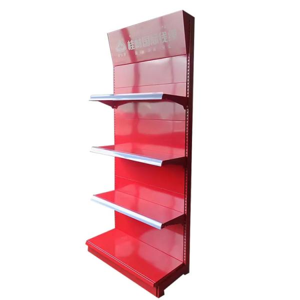 Buy Single Side Gondola Store Shelving Metal Yellow Supermarket Storage Racks at wholesale prices
