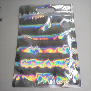 Resealable Aluminium Foil Mylar Bag Zipper Lock Holographic Packaging Bag