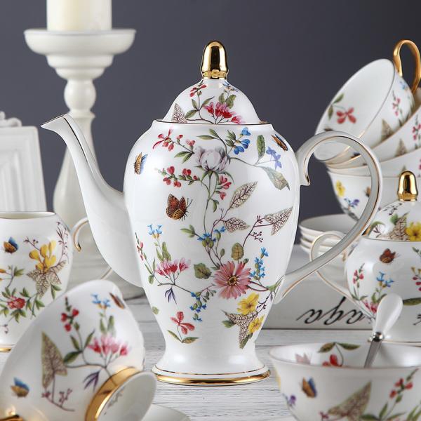 Arabic Tableware 15PCS Europe Embossed Fine Bone China Teapots Set