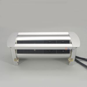 Manual Silver Brushed Aluminum Alloy Table Pop Up Hidden Socket