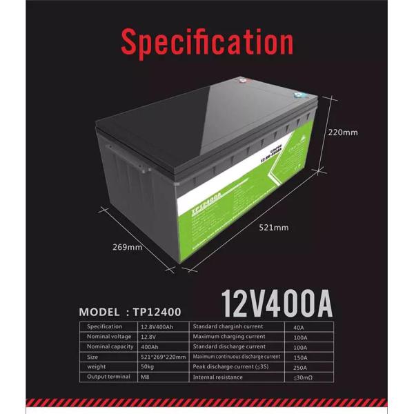 M8 Terminal ROSH Phosphate Solar Energy Storage Battery 12v 400ah Lifepo4