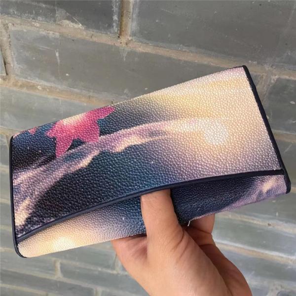 Authentic Exotic Stingray Skin Women's Long Wallet Genuine Leather Lady Floral Clutch Purse Female Large Card Holders