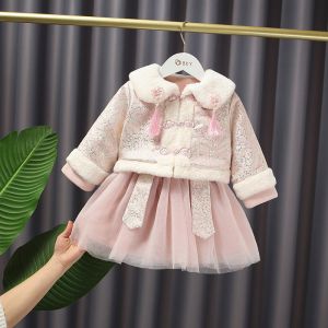 Child Autumn 0.9M Traditional Chinese Clothing Tang Suit Pretty Pink Princess