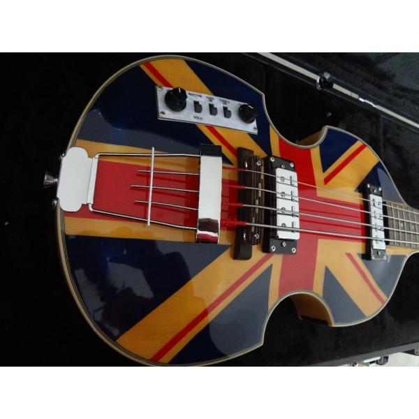 4 string bass guitar Hofner BB2 guitar UK flag on flamed body top Hofner contemporary series