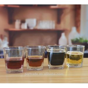 Set Of Four Square 240ml Fancy Whiskey Glass With Decal