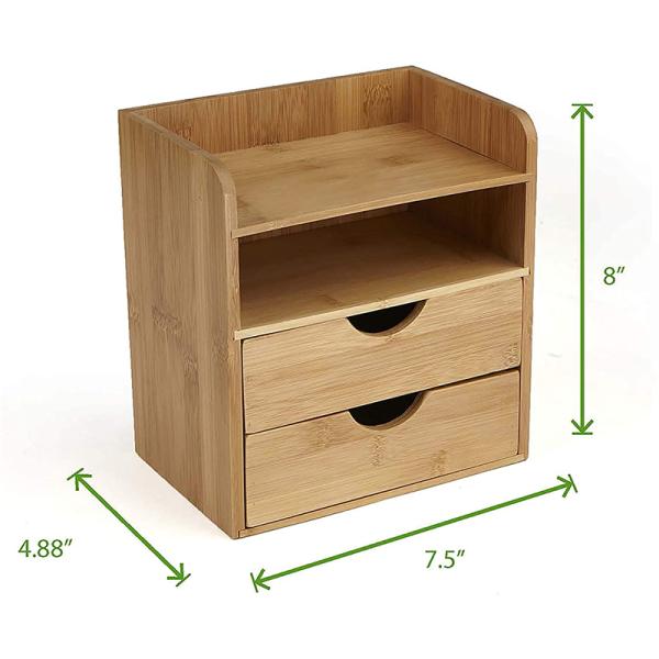 Customized Logo Acceptable 4-Tier Bamboo Box Desk Organizer with 2 Drawers