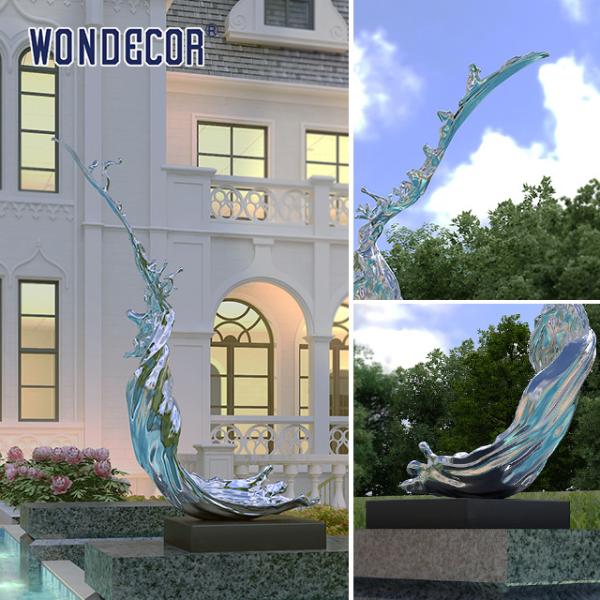 Hotel Lobby Metal Art Abstract Sea Waves Stainless Steel Outdoor Sculpture