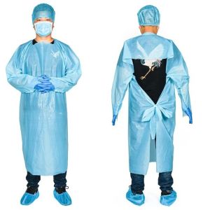 10 Pack Blue CPE Coat Aprons 45" x 75". Disposable Polyethylene. Unisex Liquid