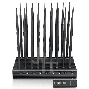 China 18 antennas signal jammer blocking all 2G 3G 4G 5G WIIFI (Including 5.2G,5.8G,WIFI 6E) GPS RF LOJACK signals with remote control. on sale