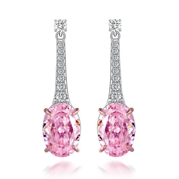 925 Sterling Silver Zircon Long Oval Earrings Customized Color