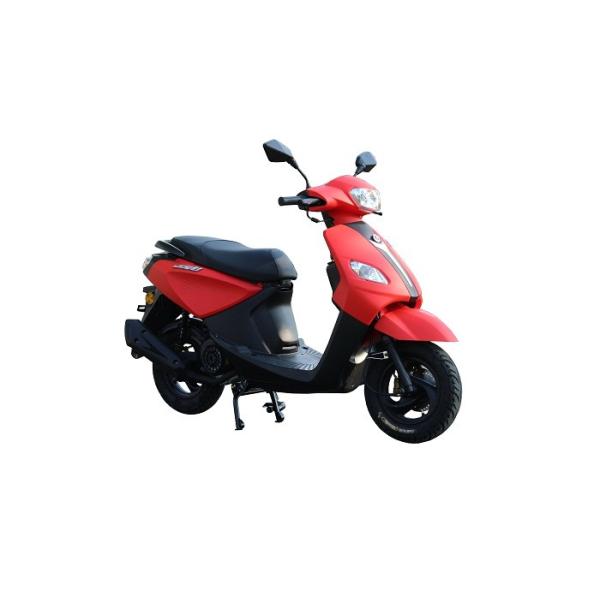 Buy gas motor scooter red JOG 125cc 150cc GY6 engine front disc rear drum black alloy wheel iron muffler at wholesale prices