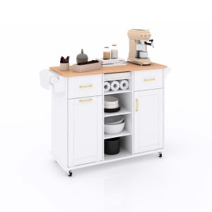 MDF Movable Dining Table Kitchen Island With Wheel white color
