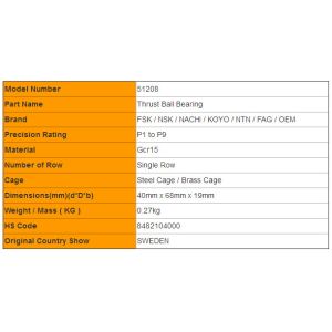 Single Way 51208 Thrust Ball Bearings Motorcycle Engine Bearings