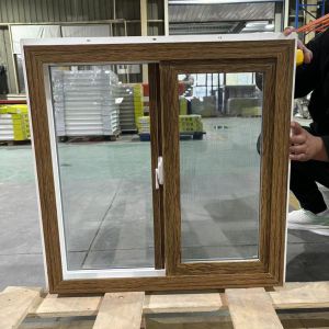 American PVC Sliding Windows Custom Manufacturing Wood Texture Inside + White
