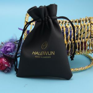 Buy cheap Small Size Black Drawstring Jewelry Bag Pu Leather With Custom Printed Logo from wholesalers