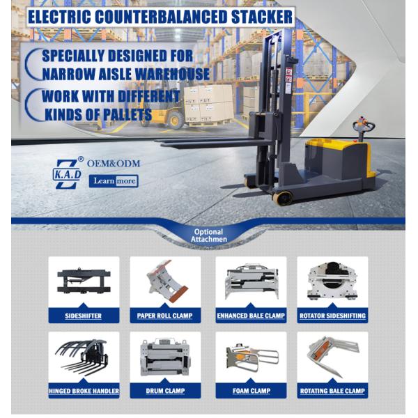 KAD High quality full electric counterbalanced walkie pallet pedestrian stacker 1ton 3meter with CE certificate