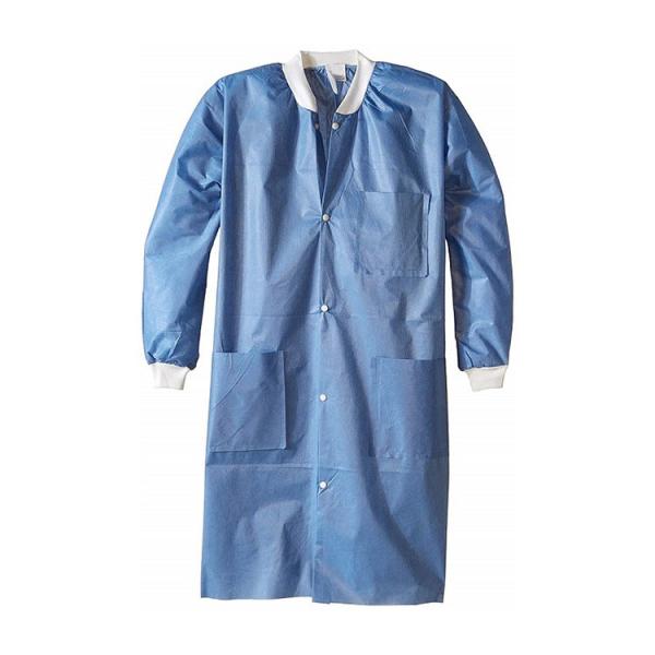 Buy Blue Waterproof SMS Disposable Warm Up Jacket Scrubs With Knitted Collar Cuff at wholesale prices