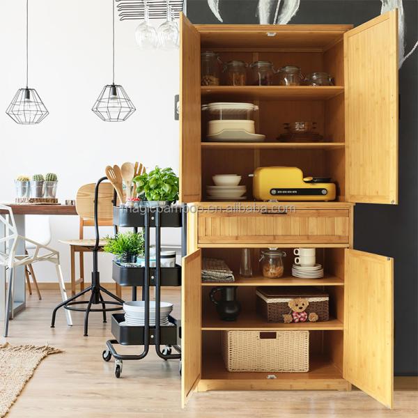 CE Certified Sustainable Bamboo Kitchen Cabinets Pantry With Drawer