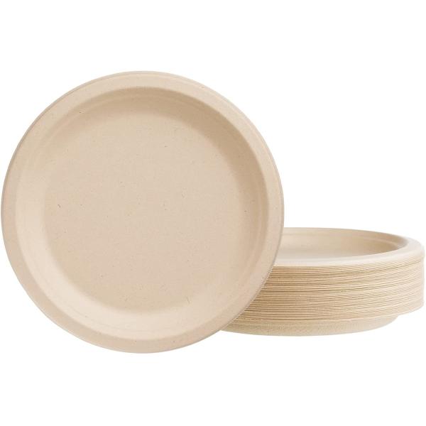 Buy Compostable 7 Inch Paper Plates , Disposable Bagasse Plates Waterproof at wholesale prices