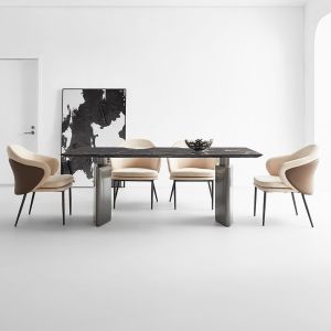 Sleek Stainless Steel Dining Tables With Marble Tops Available For Bulk