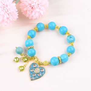 12mm Blue Turquoise Crystal Bracelet Sparkling Heart Stretch Charm Bracelet