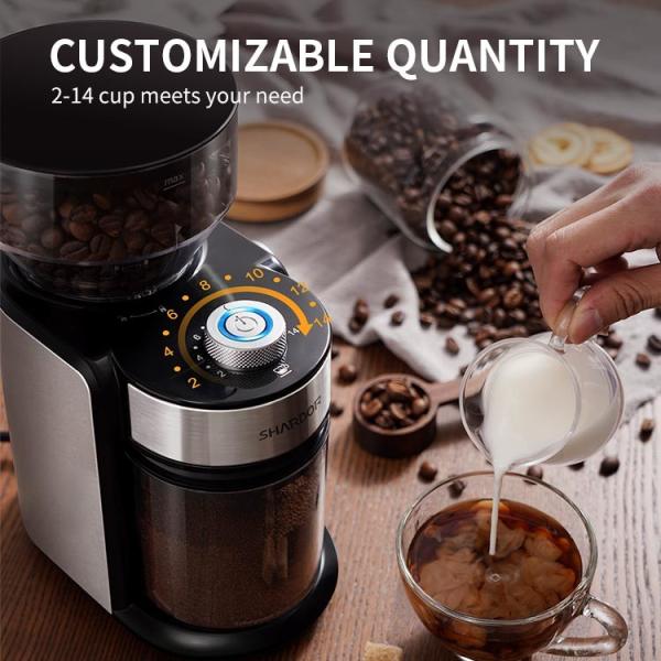 12 Cup Electric Blade Burr Coffee Grinder 16 Grinding Settings Safty Lock Burr Flat Silver
