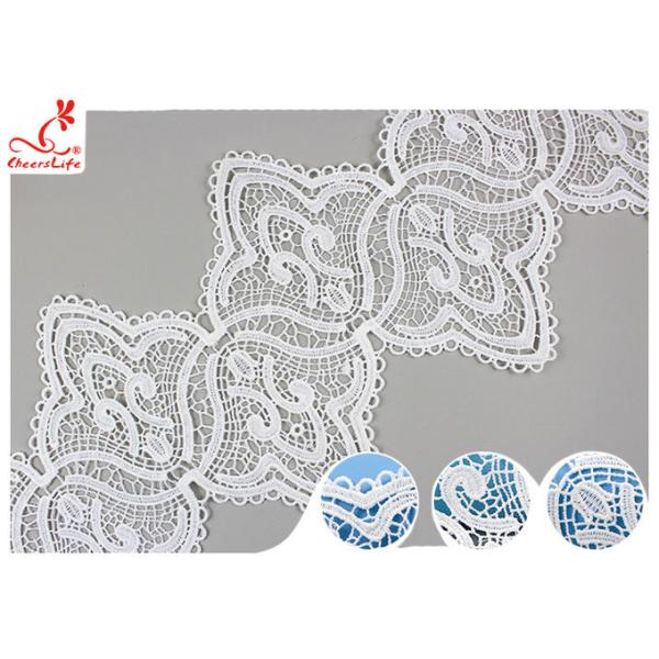 17CM Width White Guipure Embroidered Lace Trim With Azo Free Dyeing Poly Milky
