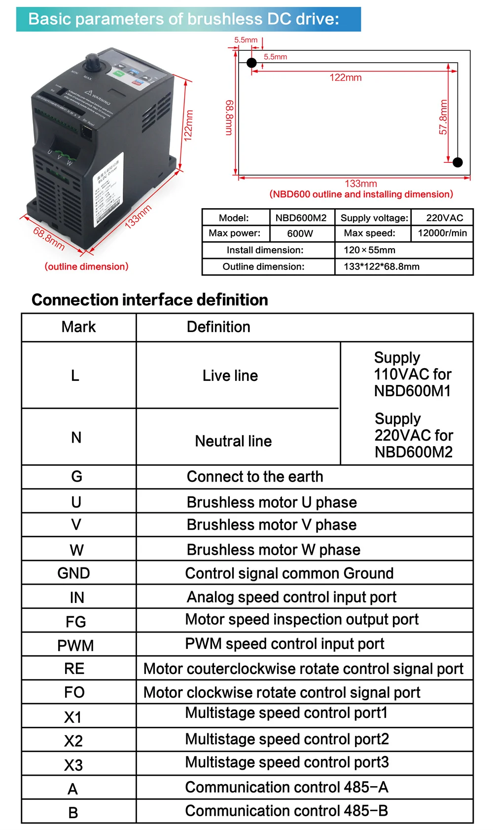 600W ER11 CNC Spindle Motor Kit With DBD600M2 BLDC Brushless Driver