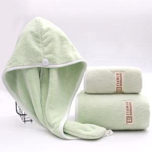 Embroidered Logo Coral Velvet Towel Set Highly Absorbent and Quick Drying for