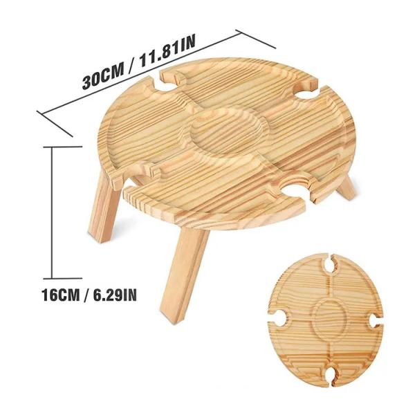 Wooden Portable Folding Round Tray Table for Outdoor Camping Beach Travel and Picnics