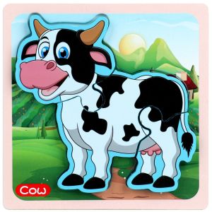 Wooden Cartoon Animal 3D Puzzle Children Early Education Cognitive