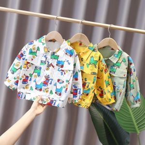 6 Years Unisex Spring Children'S Clothing Long Sleeve Denim Jacket Cartoon Car