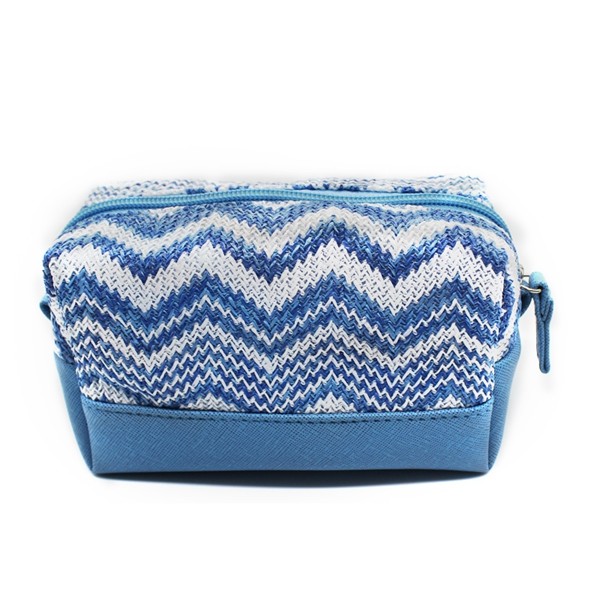Buy Custom Blue Women Jute Leather Zipper Cosmetic Bags With Compartments at wholesale prices