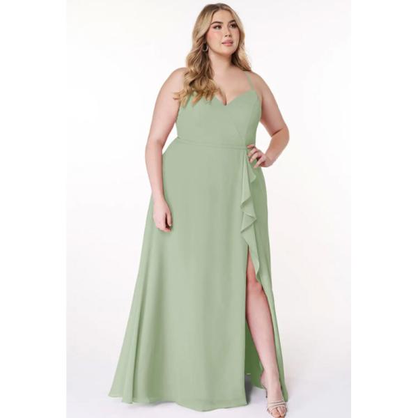 Manufacturer ODM Black Chiffon Bridesmaid Dress Spaghetti Straps Sleeveless A-Line Front Split Slit Sleeveless Draped