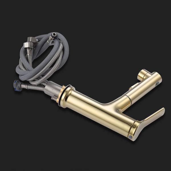 Brass Pull-Out 360°Swivel Single Hole Single Handle Basin Mixer In Grey Matte Black Gold