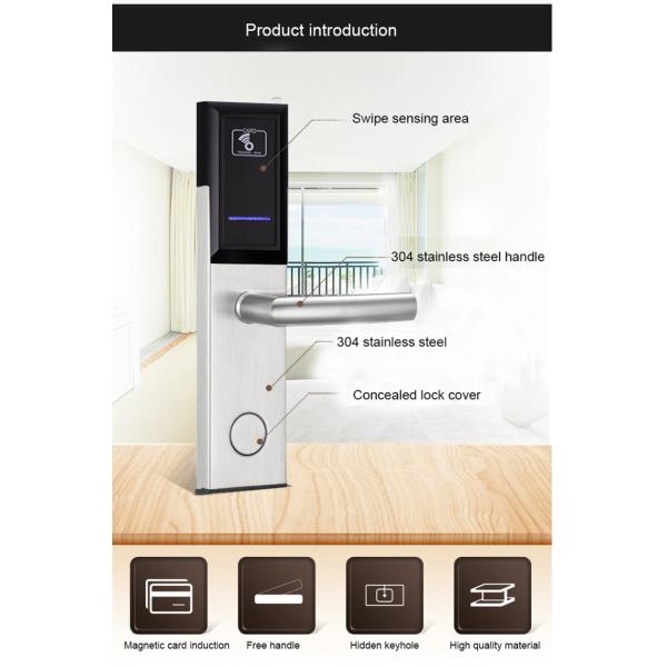 Stainless Steel Case Hotel Door Locks , Magnetic Key Card Locks For Hotel Access System