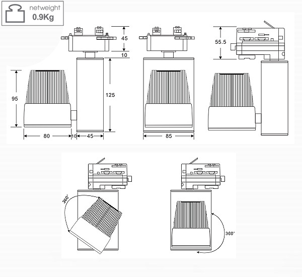 10W led track light, Led Track Light For Clothing Shop Hotel Kitchen, Aluminum Housing