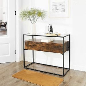 Glass Console Table with Drawer, Glass Top Sofa Table, Sofa Table with Drawer,