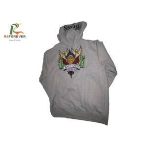 Embroidered Gray Hooded Sweatshirt Jacket Men Cotton Custom Pullover Hoodies