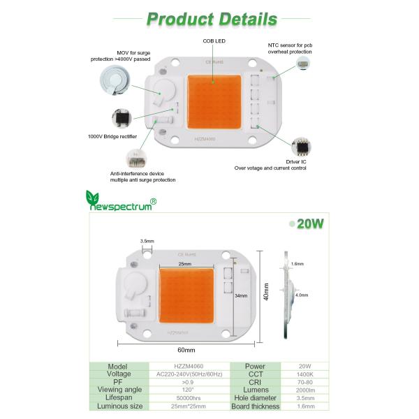230V AC COB LED Chip High Power Garden Lighting Epistar Chip