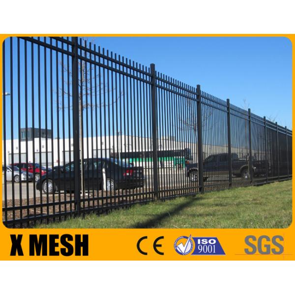 Ornamental 3 Rail Black Metal Fence Panels 16 Gauge 60 Inches