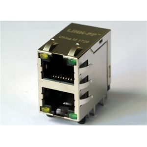 XRJD-S-21-8-8-4 Stacked LED RJ45 Connector Modular Jack 2 x 1 Tab-Up and Down