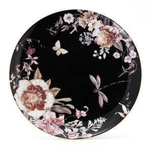 9 Inch Customized Dinnerware Set Porcelain Gold Rim Ceramic Dinner Plates Sets