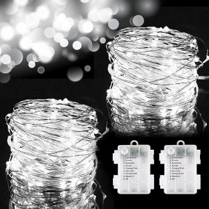 White 100 LED Copper Wire String Lights Waterproof Mini Battery Power Twinkle