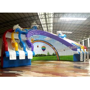 Quality Colorful Rainbow Arch Shape Inflatable Water Slide With 3 Lane 30mL PVC for sale
