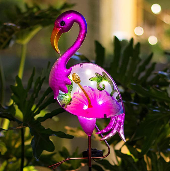Buy Metal  37.5'' 8LEDs Pink Flamingo Solar Garden Stake at wholesale prices